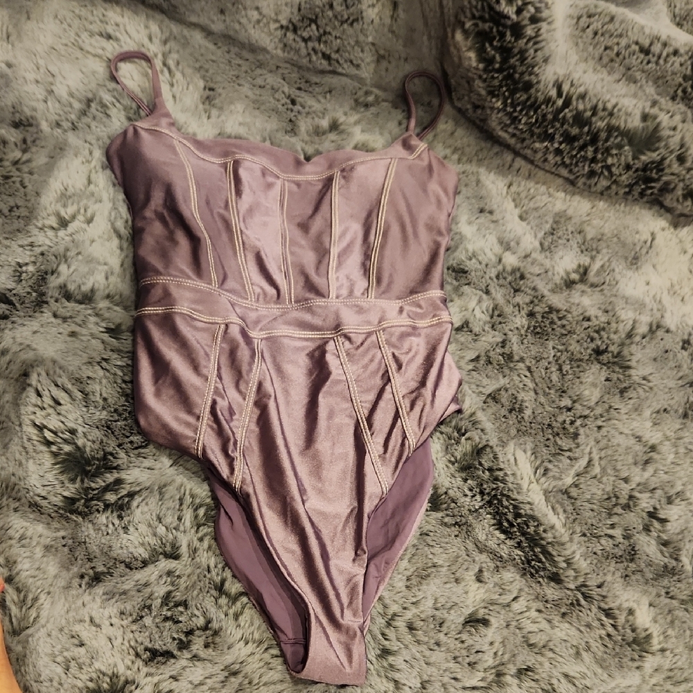 BECCA Mauve One-Piece Swimsuit with Contrast Stitching
